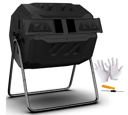 Outdoor Compost Tumbler 43 Gallon Dual Chamber Large Compost Bin 360° Rotating Tumbling Composter BPA Free for Garden Yard, Black