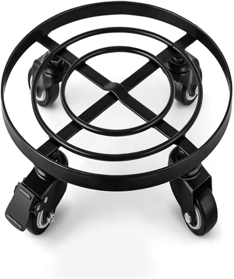 Black Metal Plant Pot Base Roller Moving Tray with Universal Wheels 